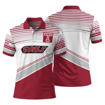 Temple Owls Polo Shirt Custom Slanted Stripes Red White Fashion Forward