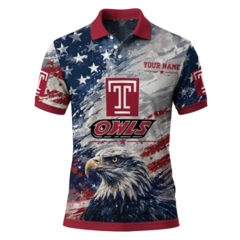 Temple Owls Polo Shirt Custom Star Brushstrokes Red Blue Best Selling