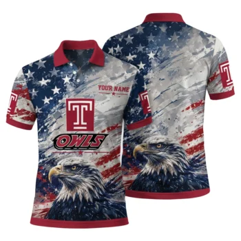 Temple Owls Polo Shirt Custom Star Brushstrokes Red Blue Fashion Forward