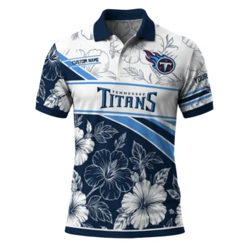 Tennessee Titans Polo Shirt Custom Floral Angles Navy White Best Selling