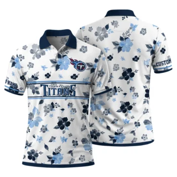 Tennessee Titans Polo Shirt Custom Floral Pinstripe Navy White Fashion Forward