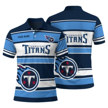 Tennessee Titans Polo Shirt Customized Horizontal Blocks Navy Fashion Forward