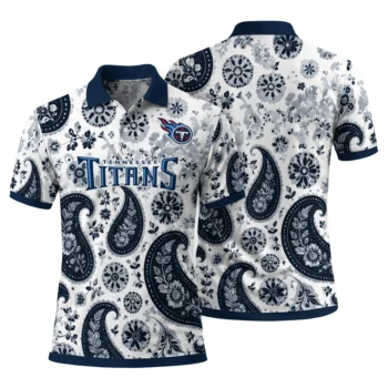 Tennessee Titans Polo Shirt Customized Paisley Florals Navy White Fashion Forward
