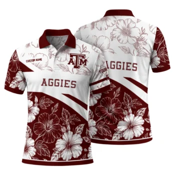 Texas Am Aggies Polo Shirt Personalized Floral Angles Maroon White Fashion Forward