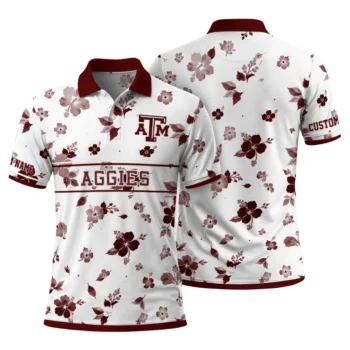 Texas Am Aggies Polo Shirt Personalized Floral Pinstripe Maroon White Fashion Forward