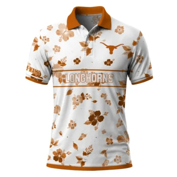 Texas Longhorns Polo Shirt Customized Floral Pinstripe Orange White Best Selling