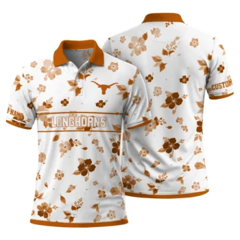 Texas Longhorns Polo Shirt Customized Floral Pinstripe Orange White Fashion Forward