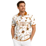 Texas Longhorns Polo Shirt Customized Floral Pinstripe Orange White Best Selling