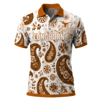 Texas Longhorns Polo Shirt Customized Paisley Florals Orange White Best Selling
