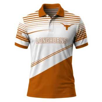 Texas Longhorns Polo Shirt Customized Slanted Stripes Orange White Best Selling