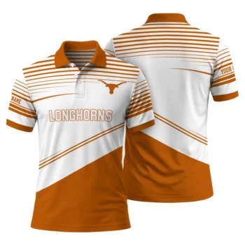 Texas Longhorns Polo Shirt Customized Slanted Stripes Orange White Fashion Forward