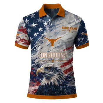 Texas Longhorns Polo Shirt Customized Star Brushstrokes Orange Blue Best Selling