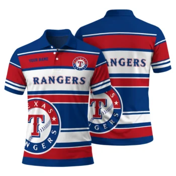 Texas Rangers Polo Shirt Personalized Horizontal Blocks Blue Fashion Forward