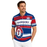 Texas Rangers Polo Shirt Personalized Horizontal Blocks Blue Best Selling