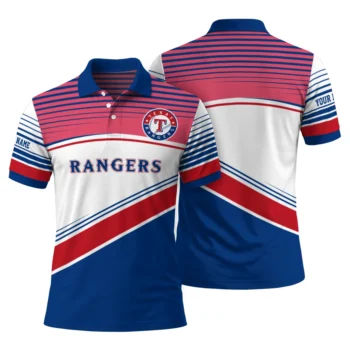 Texas Rangers Polo Shirt Personalized Slanted Stripes Blue White Fashion Forward
