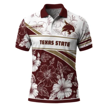 Texas State Bobcats Polo Shirt Personalized Floral Angles Maroon White Best Selling