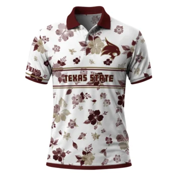 Texas State Bobcats Polo Shirt Personalized Floral Pinstripe Maroon White Best Selling
