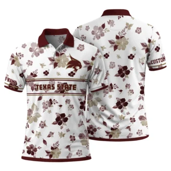 Texas State Bobcats Polo Shirt Personalized Floral Pinstripe Maroon White Fashion Forward
