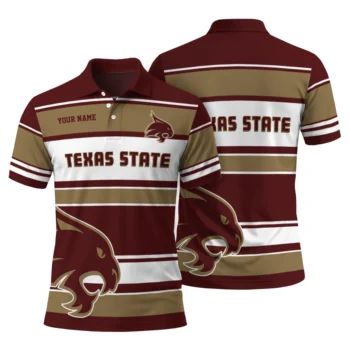 Texas State Bobcats Polo Shirt Personalized Horizontal Blocks Maroon Fashion Forward