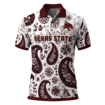 Texas State Bobcats Polo Shirt Personalized Paisley Florals Maroon White Best Selling