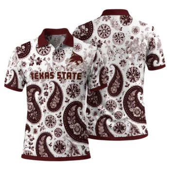 Texas State Bobcats Polo Shirt Personalized Paisley Florals Maroon White Fashion Forward