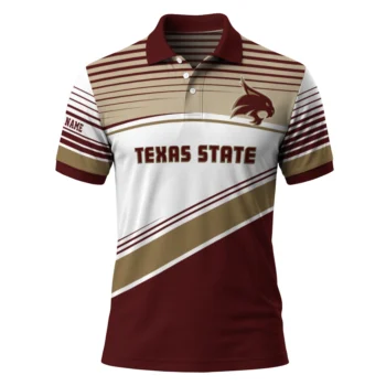 Texas State Bobcats Polo Shirt Personalized Slanted Stripes Maroon White Best Selling