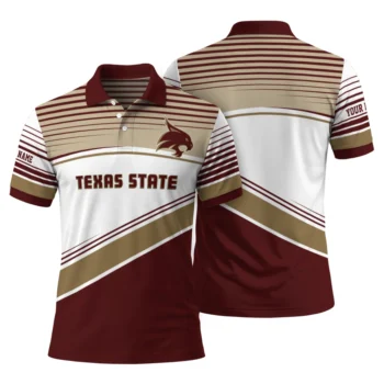 Texas State Bobcats Polo Shirt Personalized Slanted Stripes Maroon White Fashion Forward