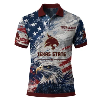Texas State Bobcats Polo Shirt Personalized Star Brushstrokes Maroon Blue Best Selling