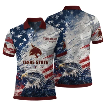 Texas State Bobcats Polo Shirt Personalized Star Brushstrokes Maroon Blue Fashion Forward