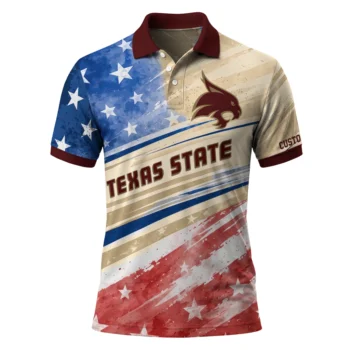 Texas State Bobcats Polo Shirt Personalized Star Stripes Red Blue Best Selling
