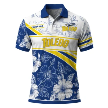 Toledo Rockets Polo Shirt Personalized Floral Angles Blue White Best Selling