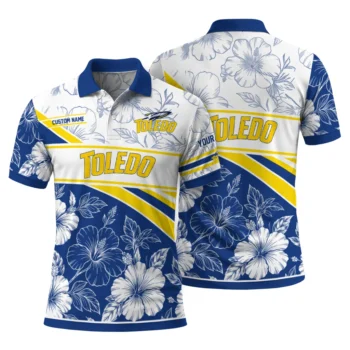 Toledo Rockets Polo Shirt Personalized Floral Angles Blue White Fashion Forward