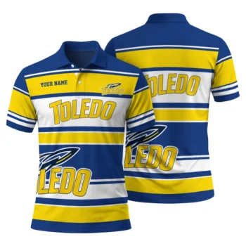 Toledo Rockets Polo Shirt Personalized Horizontal Blocks Blue Fashion Forward