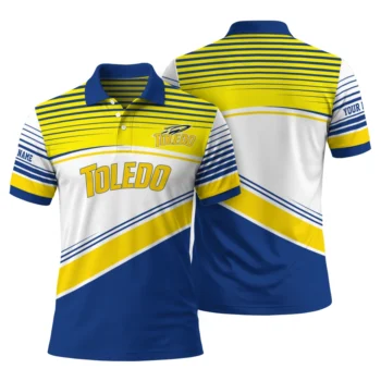 Toledo Rockets Polo Shirt Personalized Slanted Stripes Blue White Fashion Forward