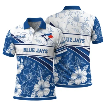 Toronto Blue Jays Polo Shirt Custom Floral Angles Blue White Fashion Forward