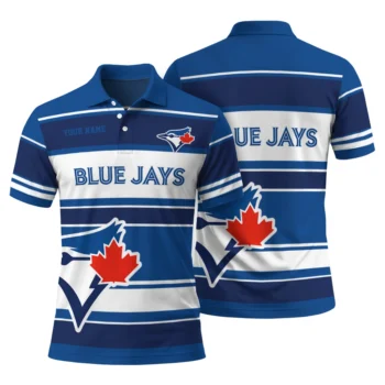 Toronto Blue Jays Polo Shirt Custom Horizontal Blocks Blue Fashion Forward