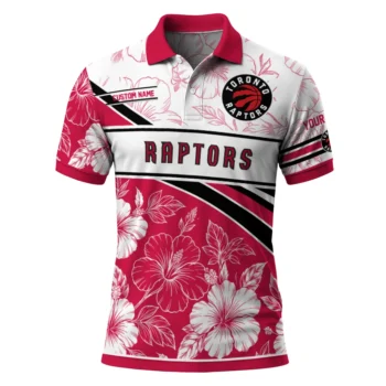 Toronto Raptors Polo Shirt - Personalized Floral Angles Red White