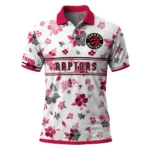 Toronto Raptors Polo Shirt - Personalized Floral Pinstripe Red White