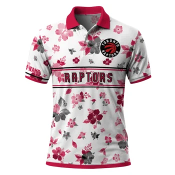 Toronto Raptors Polo Shirt - Personalized Floral Pinstripe Red White