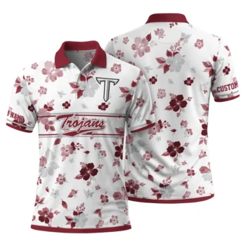 Troy Trojans Polo Shirt Customized Floral Pinstripe Red White Fashion Forward