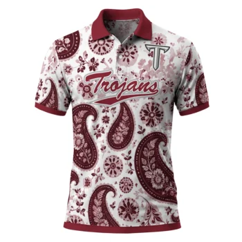 Troy Trojans Polo Shirt Customized Paisley Florals Red White Best Selling