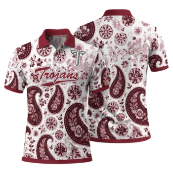 Troy Trojans Polo Shirt Customized Paisley Florals Red White Fashion Forward