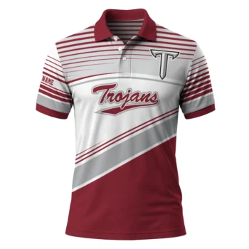 Troy Trojans Polo Shirt Customized Slanted Stripes Red White Best Selling