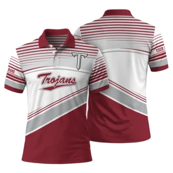 Troy Trojans Polo Shirt Customized Slanted Stripes Red White Fashion Forward