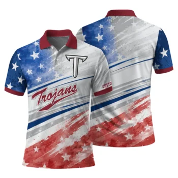 Troy Trojans Polo Shirt Customized Star Stripes Red Blue Fashion Forward