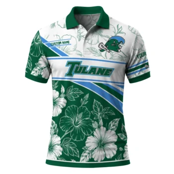 Tulane Green Wave Polo Shirt Custom Floral Angles Green White Best Selling