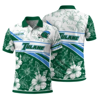 Tulane Green Wave Polo Shirt Custom Floral Angles Green White Fashion Forward