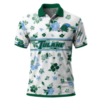 Tulane Green Wave Polo Shirt Custom Floral Pinstripe Green White Best Selling
