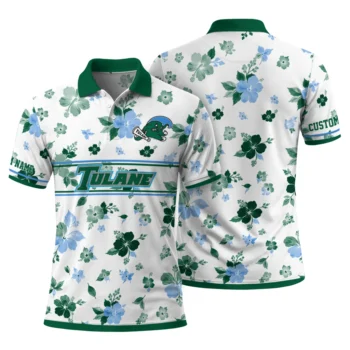 Tulane Green Wave Polo Shirt Custom Floral Pinstripe Green White Fashion Forward