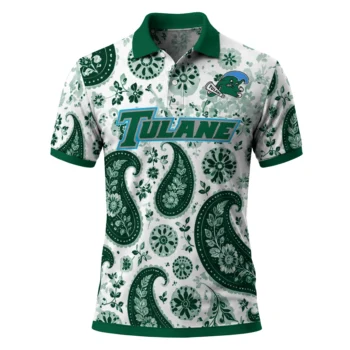 Tulane Green Wave Polo Shirt Custom Paisley Florals Green White Best Selling